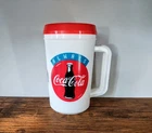 Vintage - 7" Always Coca Cola, Large Handled Thermo Mug, White w/ Red Lid