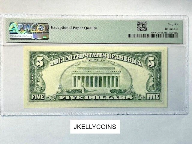 1969 $5 Federal Reserve *Star*note-fr.1969-G*(Chicago)PMG 66 EPQ - Image 2 of 2