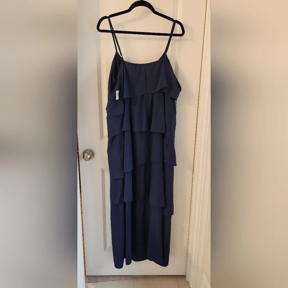 OLD NAVY ADJUSTABLE SPAGETTI STRAP RUFFLED LAYERED NAVY BLUE DRESS eBay
