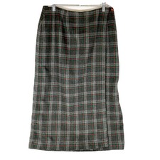 Vintage Gray Plaid Wrap Skirt Eagle's Eye Lined Made in USA Size 14 Maxi Skirt