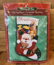 NEW Holiday Time Felt Appliqu Christmas Stocking 84182 Santa Toys Drum Doll