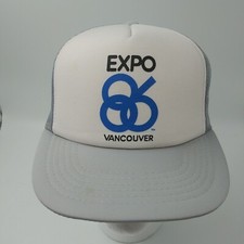 Vintage Expo 86 Vancouver Gray Bill White Front Snapback Trucker Hat Cap