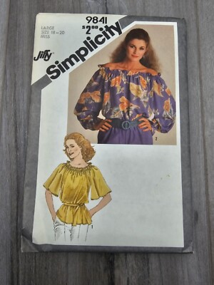 Vtg Simplicity Jiffy Pullover Peasant Style Top Pattern #9841 Size L 18-20 UNCUT