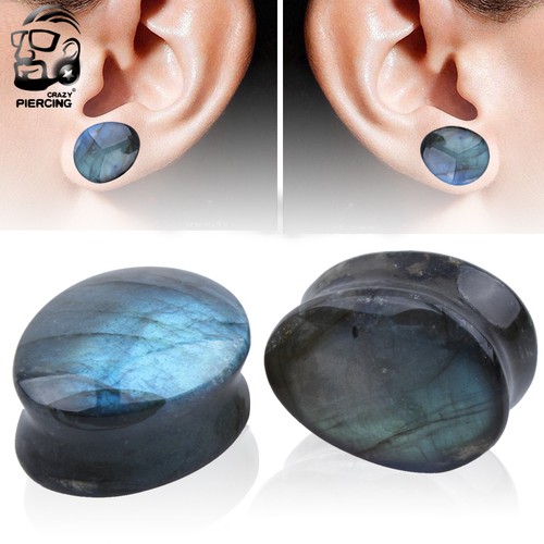Pair Ear Gauges Organic Labradorite Stone Teardrop Ear Plugs Ear Flesh