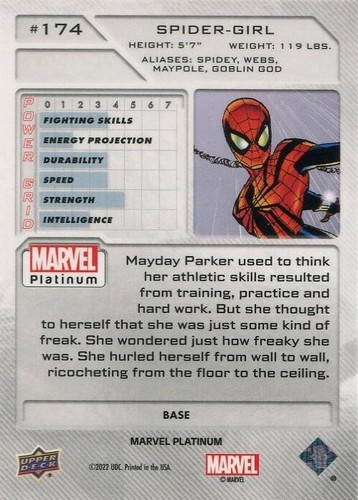 #174 - Spider-Girl (2023 MARVEL PLATINUM, Upper Deck) NEAR MINT NM Foil Card - Picture 2 of 2