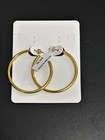 Aqua  Yellow Gold Plated 3mm x 50mm Hoop Earrings $40 New — photo 1