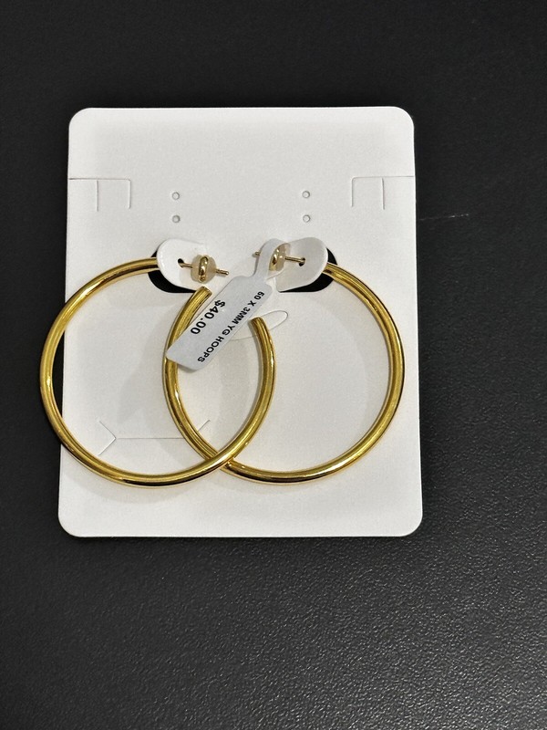 Aqua  Yellow Gold Plated 3mm x 50mm Hoop Earrings $40 New