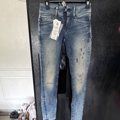 G-Star RAW Women s Restored Denim Skinny Mid Rise Stretch Distressed Jeans Blue