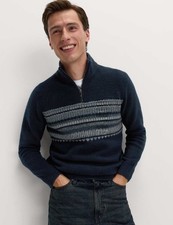 Marks & Spencer Mens Navy Mix Funnel neck Striped Long sleeved Jumper - M&S
