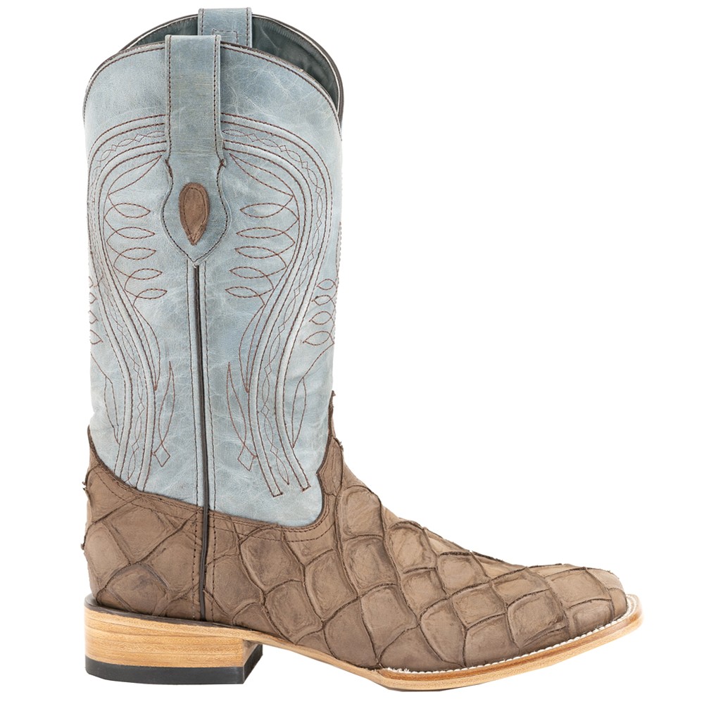 Ferrini Bronco Pirarucu Print Embroidered Square Toe Cowboy  Mens Blue, Brown Ca