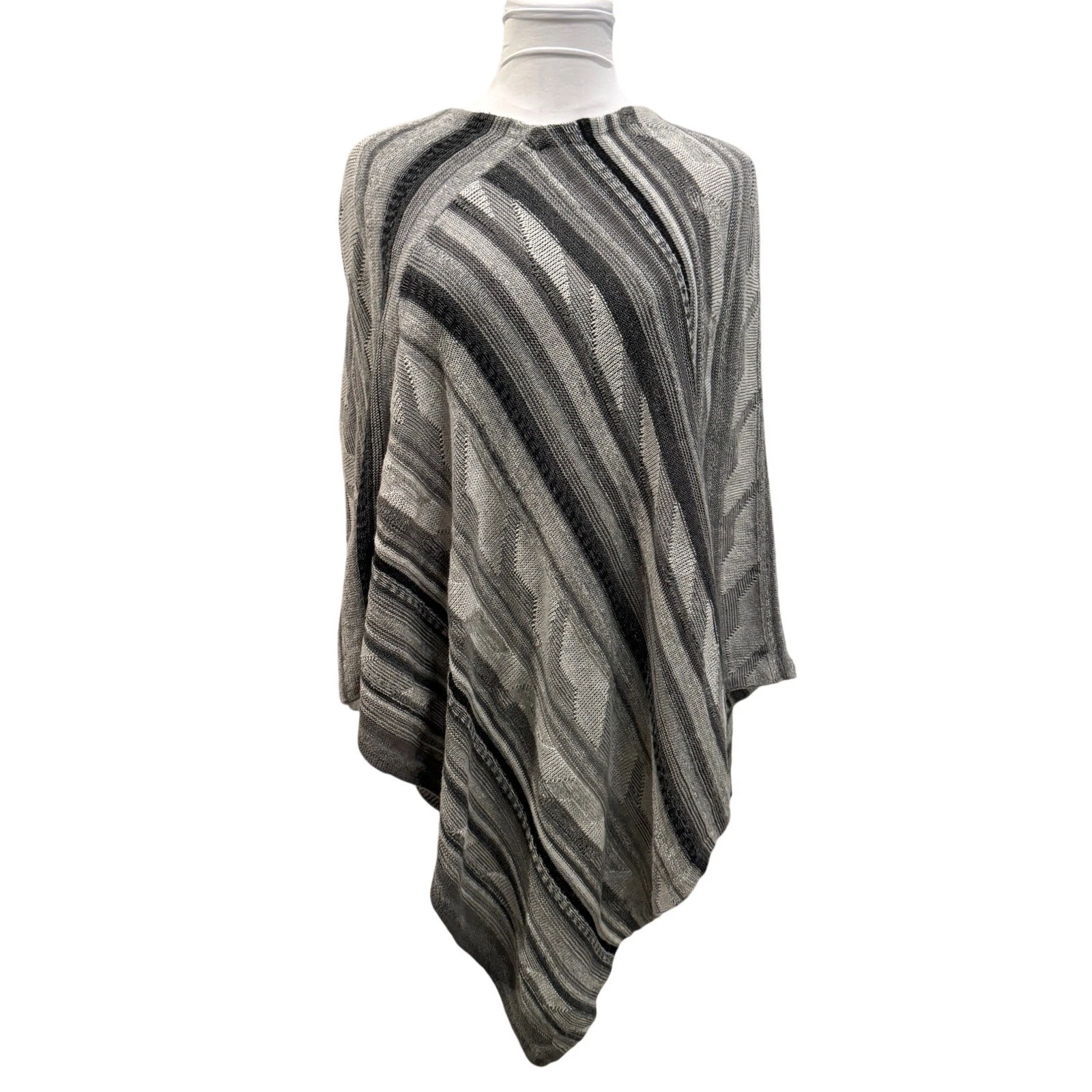 Vintage Lauren Ralph Lauren Knit Poncho Cardigan Gray Striped S/M Draped Cozy
