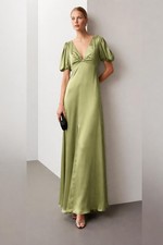 Sachin Babi Alli Gown Size 10 Puff Sleeves Olive Mint Green NWT A-Line Satin