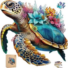 Delobil Coral Sea Turtle Wooden Jigsaw Puzzle 500 pcs - Unique Animal Shapes