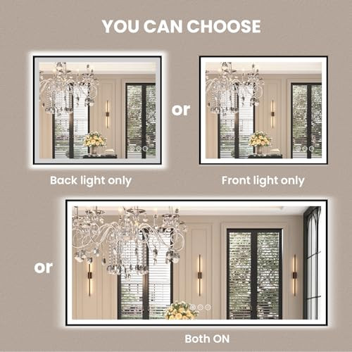 AMORHO 72"X 36" LED BATHROOM MIRROR BLACK FRAME LIGHT BACKLIT ...