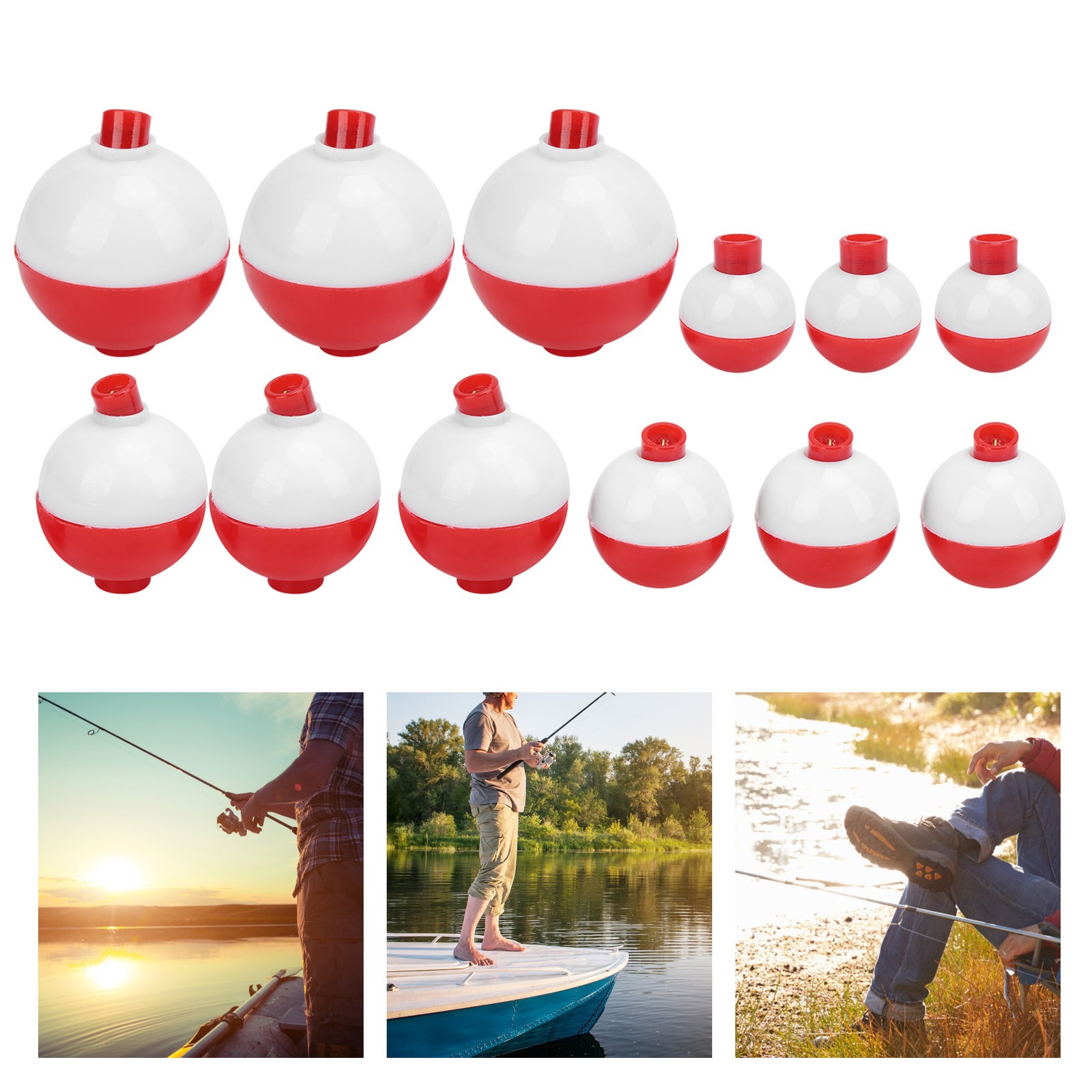12pcs Red White Round Float Bobbers Heavy-Duty Fishing Floats For Fly Fishing