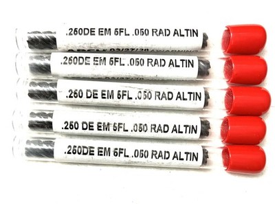 5Pcs ARCH 1/4'' 5FL Corner Radius End Mill .050R Double End AlTiN Carbide NEW CNC