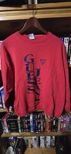 Vintage GUESS Red Sweatshirt Graphic Print Logo Crew Neck Long Sleeve Size M