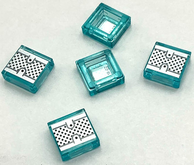 Lego 5 New Trans-Light Blue Tile 1 x 1 w/ Black and Dark Bluish Gray Dots Pieces