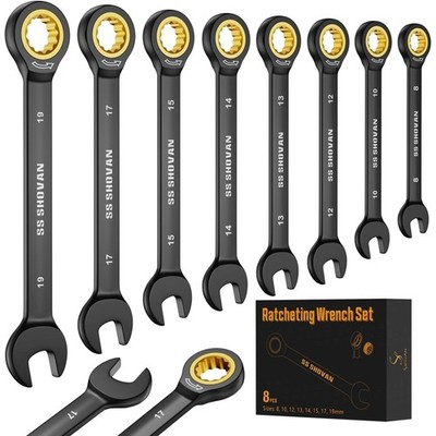 Hochwertiges Ratschenschlüssel Set, 8-19 mm, 72 Zähne, Cr-V, Aufbewahrungsbox
