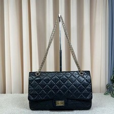 Chanel Classic Flap Maxi Bag Black Aged Calfskin Quilted Gold Hardware Auth
