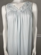 Vintage Shadowline Silky Nylon Lace Nightgown sz M Sleeveless Long Gown blue