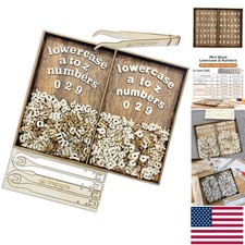 740-Piece Mini Unfinished Wood Letters  Numbers Set with Stained Storage Tray