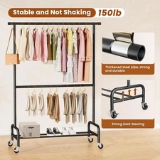 2 Tier Clothing Rack with Adjustable Height, Heavy-Duty Double Rod Garment Rack