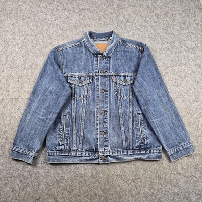 Levis Jacket Mens Large Blue Type 3 Denim Bomber Trucker Faded Western