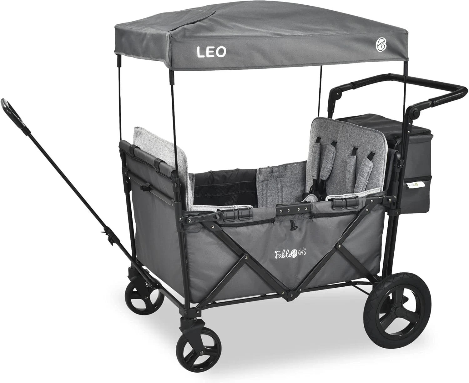 Foldable Kids Wagon Transport Roof 4-Seat 5-Point Belts Off-Road Wheels Grey
