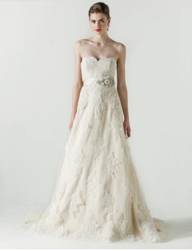 Vestido de novia prometido Anne Barge talla 8 encaje marfil Foto 2 de 4