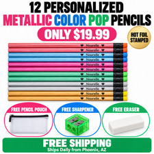12 Personalized Metallic Color Pop 2 Pencils Custom Name School Gift Set