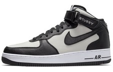 Size 9.5 - Stussy x Nike Air Force 1 Mid Black White for sale