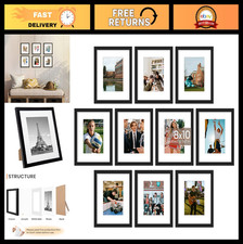 10 Pack 8x10 Picture Frames Set, Display 5x7 with Mat or 8x10, Wall/Tabletop Col