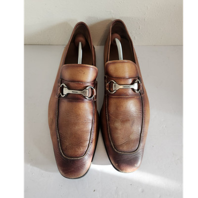 Magnanni Brown Leather Bit Loafers Square Toe Slip-On Dress Shoes 11.5M