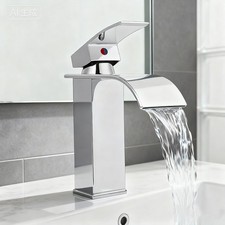Chrome Bathroom Sink Curved Waterfall Splash-proof Faucet Centerset Vanity Mixer