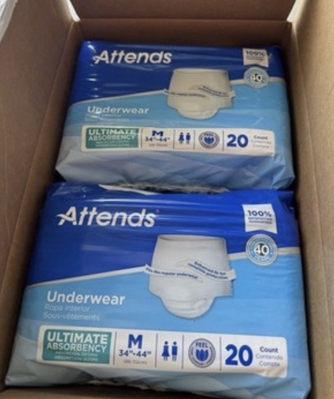 Attends Underwear Medium 80 Count 4 Packs of 20 Maximum Absorb 34”-44” (80 Pack)