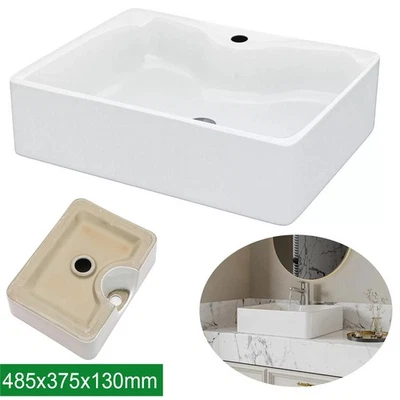NESHOME White Bathroom Basin Sink White Ceramic Countertop Rectangular Gloss 485x375mm