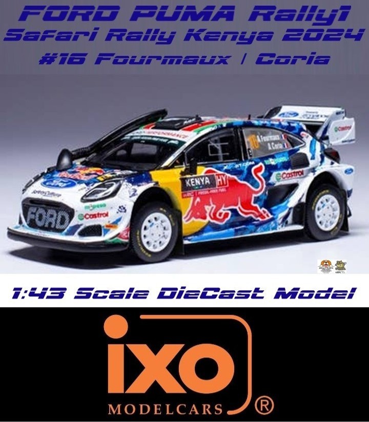 1:43 Ford Puma Rally1 #16 A.Fourmaux / A.Coria Safari Rally Kenya 2024 by Ixo