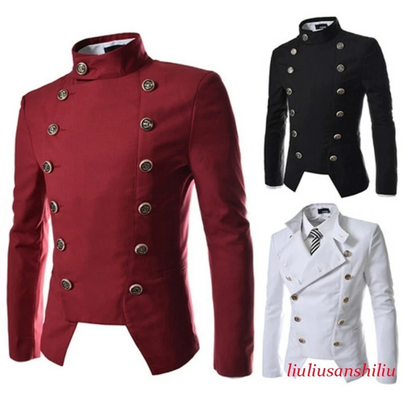 Men Blazers Long Sleeve Slim Fit Stand Collar Jacket Coat Tops Double Breasted