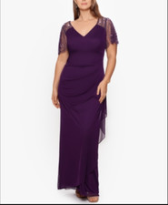 Xscape Plus Size Embellished Sheer Matte Jersey Gown - Plum- 20W
