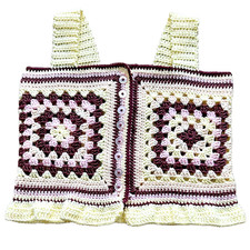 NEW Hand Crochet Vest Sz L Teen Women Granny Square Yellow/pink/burgButton front