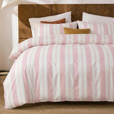 Pink Striped Duvet Cover Set Queen Size, 100 Cotton Bedding Set with Zipper Clo