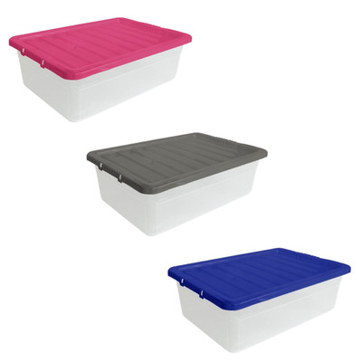 32L Kunststoff Aufbewahrungsboxen mit Farbdeckel Qualität Stapelbar Home Office Küche