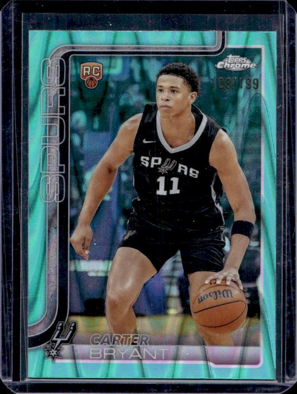 2025-26 Topps Chrome Carter Bryant RC RayWave Aqua Refractor Rookie #/199 Spurs