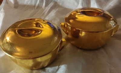 Royal Worcester Gold Fireproof 2 Casserole w Cover Shape 23 Size 4 Vintage MCM