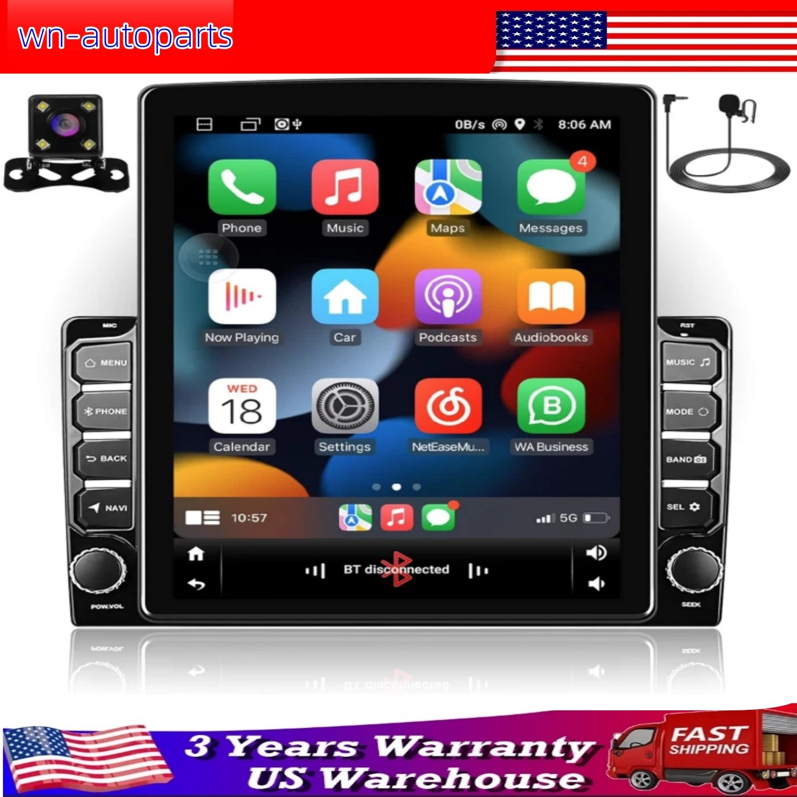 2+32G For Android CarPlay Radio Car Stereo Radio GPS Navigation Wifi Camera 9.7"