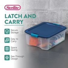 Sterilite 12 Gal Latch and Carry Stackable Storage Bin with Latching Lid, 6 Pack