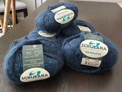 Skid silk Mohar yarn:  5 - 25g balls  Schulana Kid-Paillettes yarn