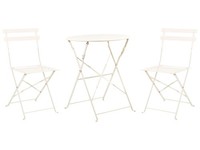 Balkonset Metall Cremeweiß 3-Teilig Tisch Rund Mit 2 StüHlen Klappbar Modern Fio