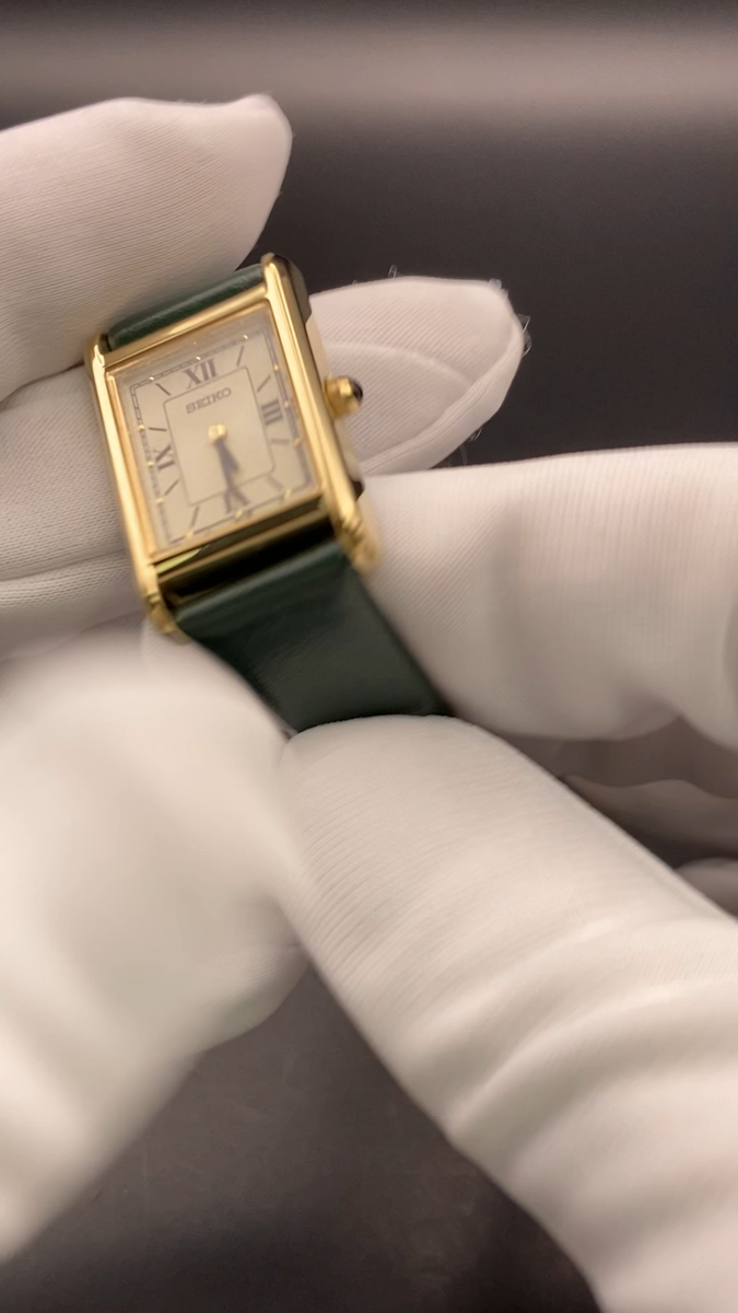 N Mint+W/Box] SEIKO Solar V115-0DA0 Women's Watch Tank Gold Quartz